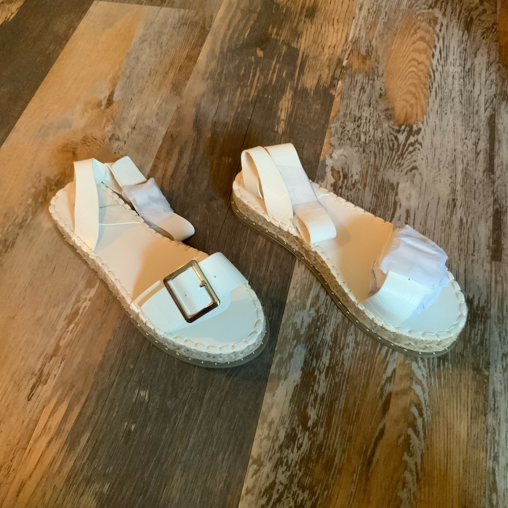 PrettyLittleThing White Espadrille Slingback Sandals with Buckle Size 39